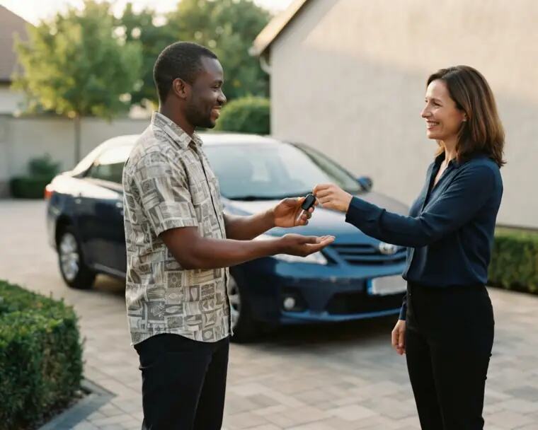 Remise des clés d'une berline familiale à un client